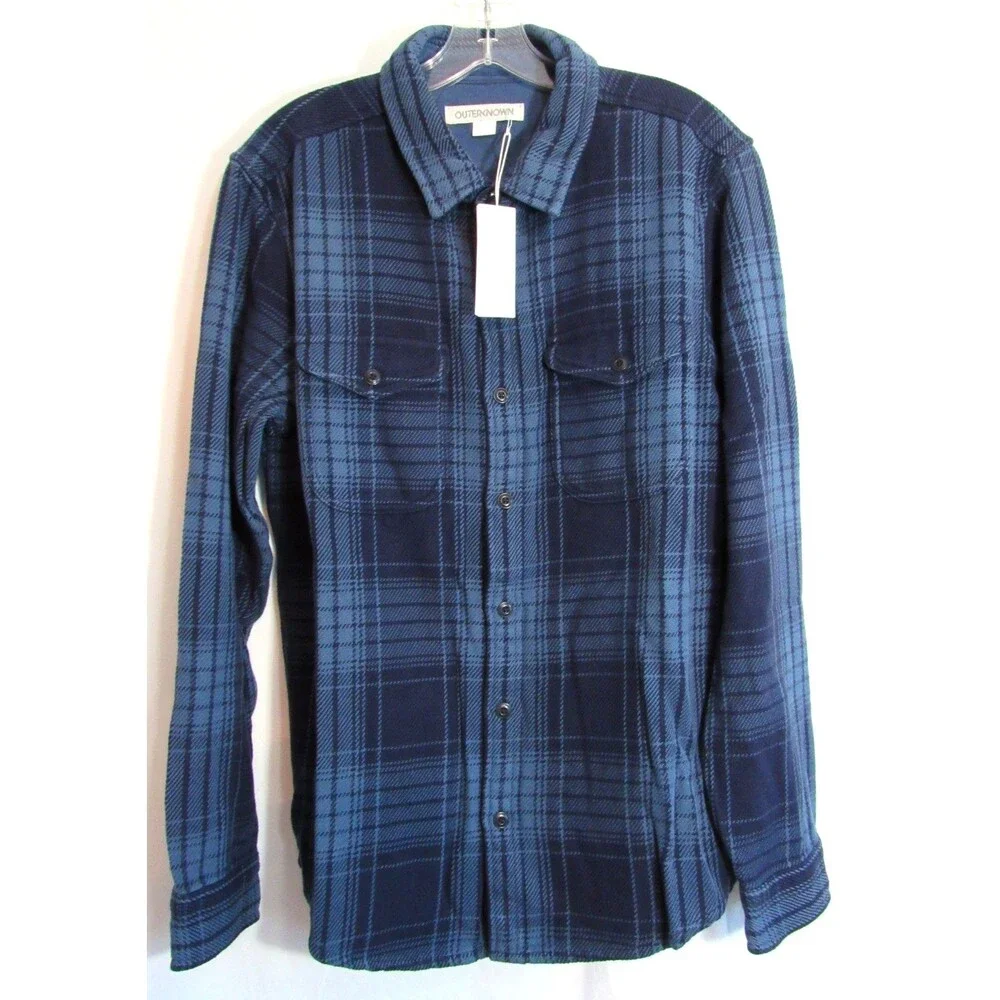 Outerknown Blue Plaid Shacket Long Sleeve Thick Button Down Shirt Size S NWT
